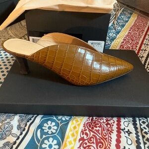 Club Monaco Nahdine Tan Croc-Embossed Mules